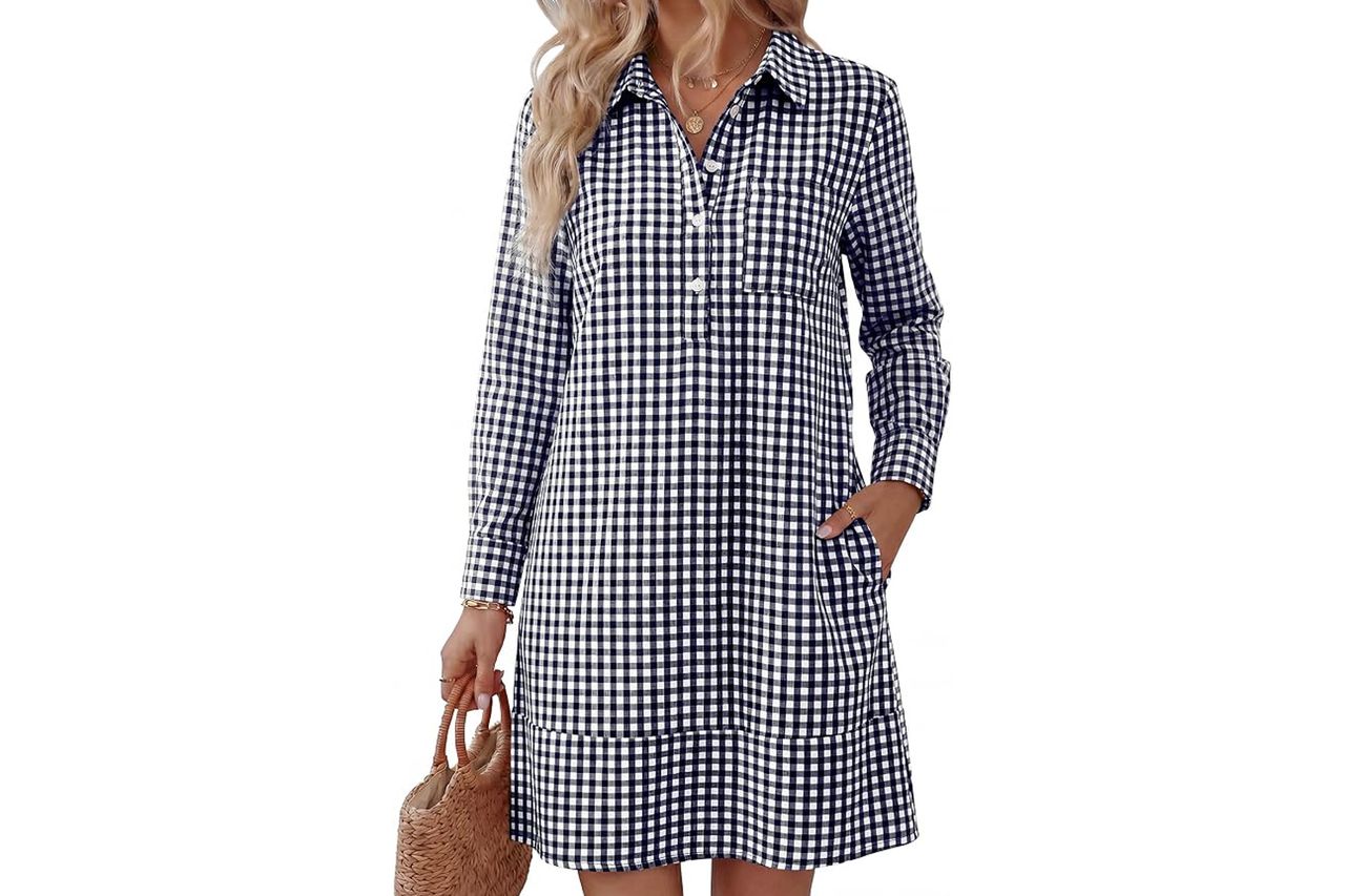 ANRABESS Women's Long Sleeve Striped Fall Shirt Dress