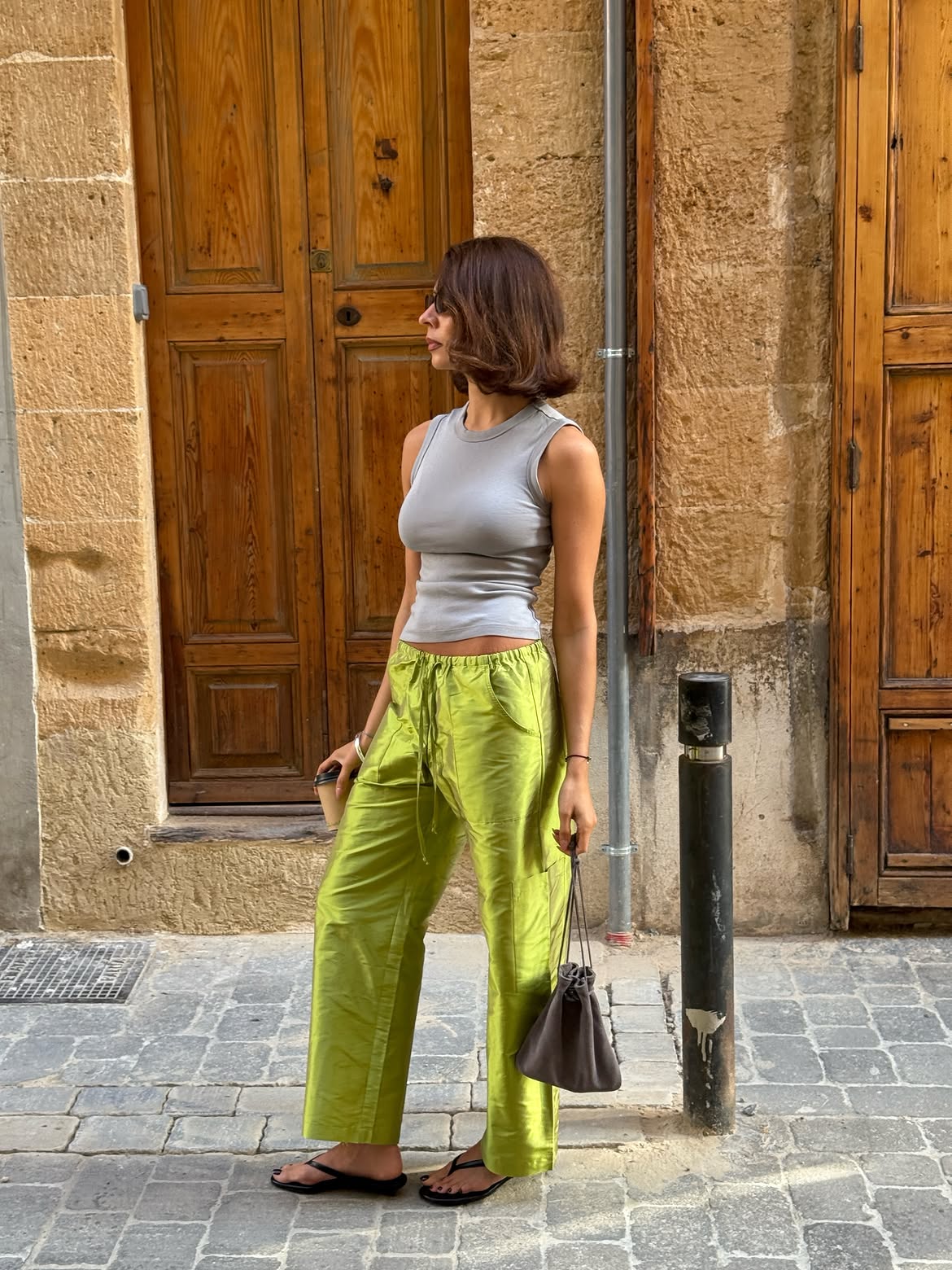 @smythsisters wearing taffeta pants.