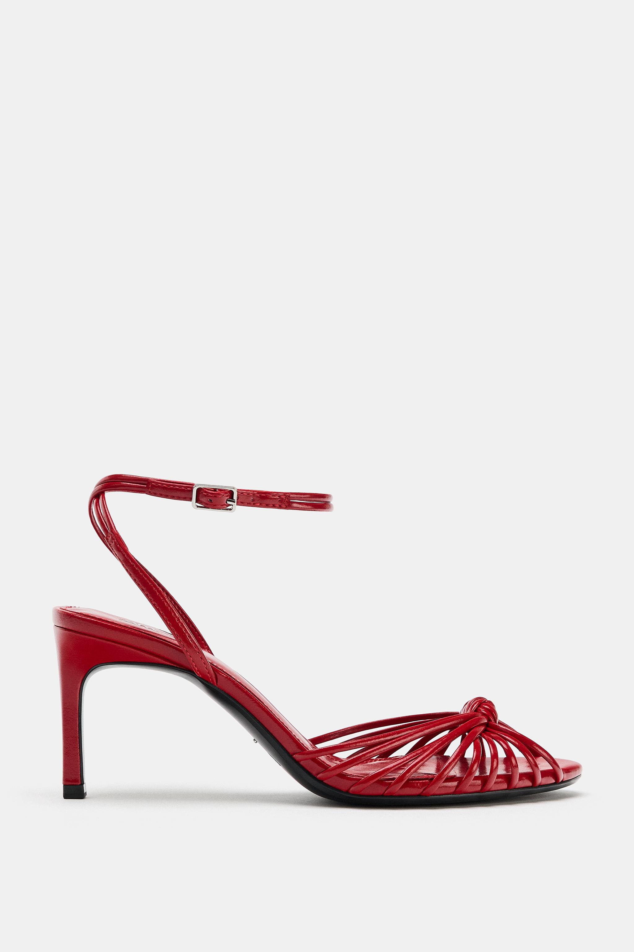 Knotted Heeled Sandals - Red - 5