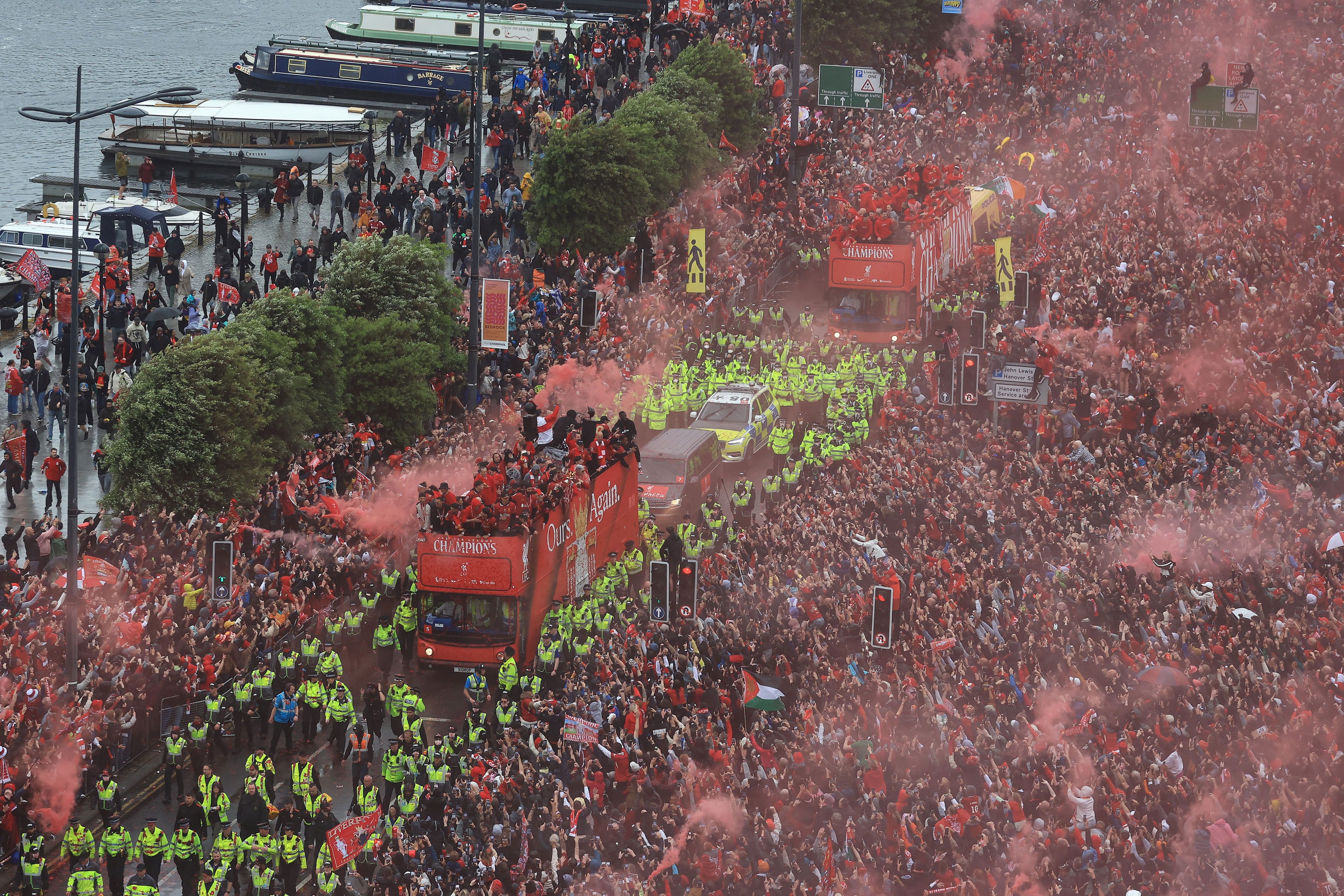 Liverpool’s trophy parade after winning the Premier League, May 2025. / Jess Hornby / Getty Images