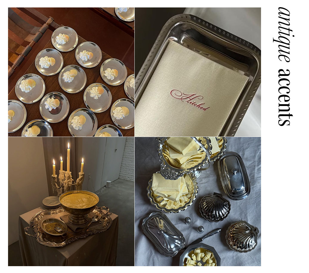four images of chrome dishware from weddings.