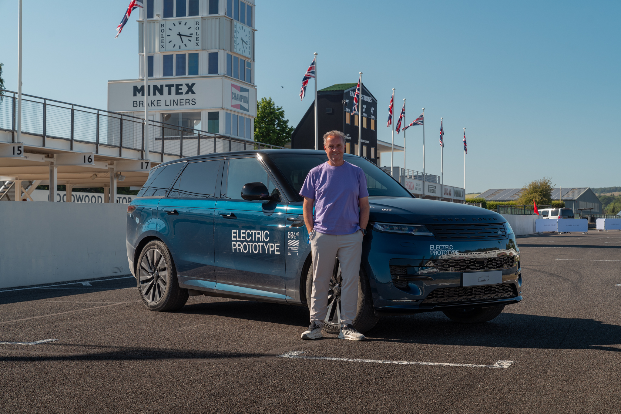 Steve Fowler drove the British brand’s new battery-powered range topper at the Goodwood Circuit (Supplied)