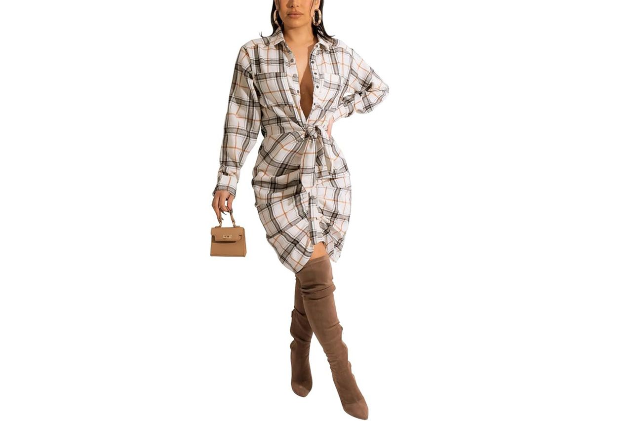 Casual Long Sleeve Button Down Shirts Mini Dress