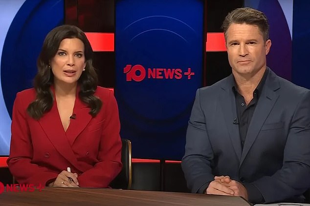Network 10 has axed its struggling current affairs program 10 News+ after just one year on air following struggling ratings (Pictured: 10 News + co-hosts Amelia Brace and Denham Hitchcock)