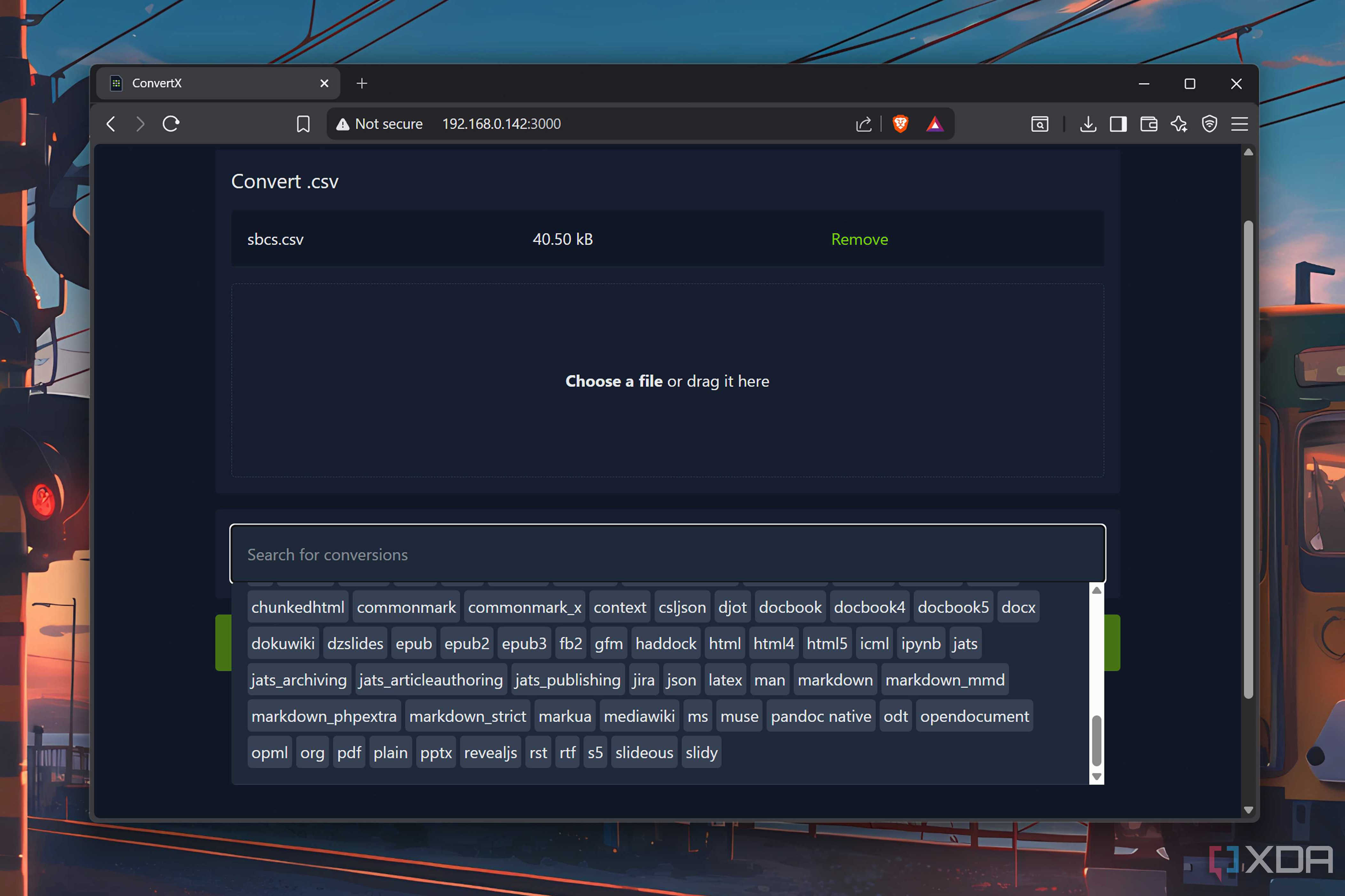 Converting spreadsheets via ConvertX