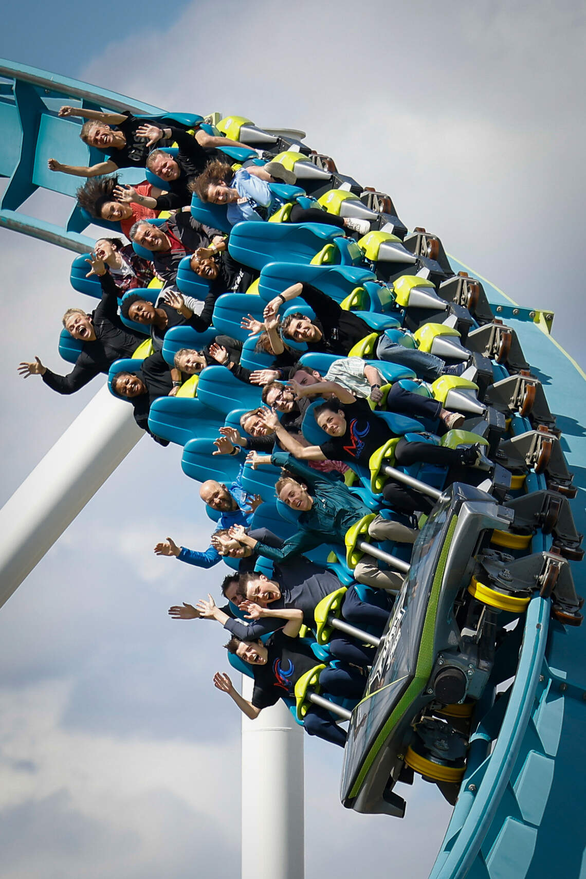 Riders make a turn on Fury 325 at Carowinds. Fury 325 was unveiled in 2015 and remains one of the tallest, fastest and longest roller coasters in the world.