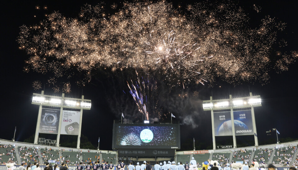 Fireworks light up the sky during the KBO All-Star Game held at Jamsil Baseball Stadium in southern Seoul on July 11.