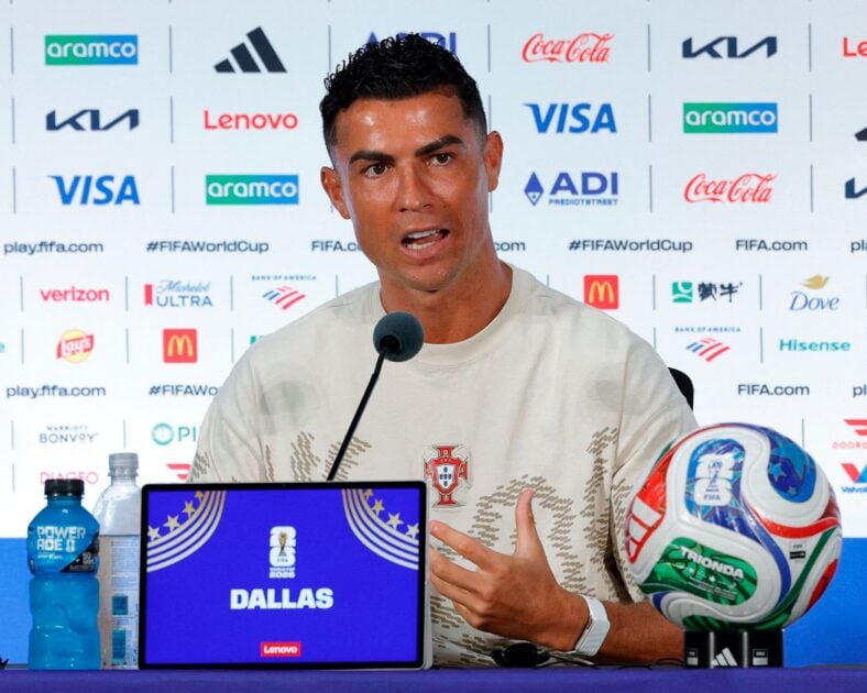 Cristiano Ronaldo speaks to members of the media