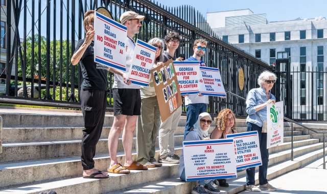 Georgia protesters rally at Capitol against data centers as study ties them to 5% power hikes
