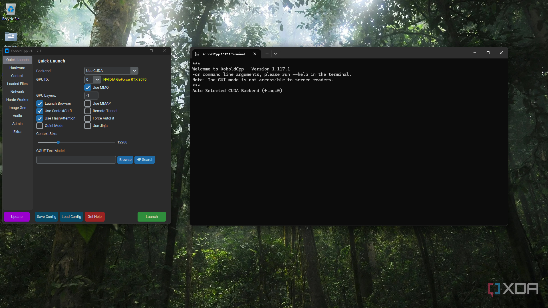 KoboldCpp launcher with CUDA backend and terminal