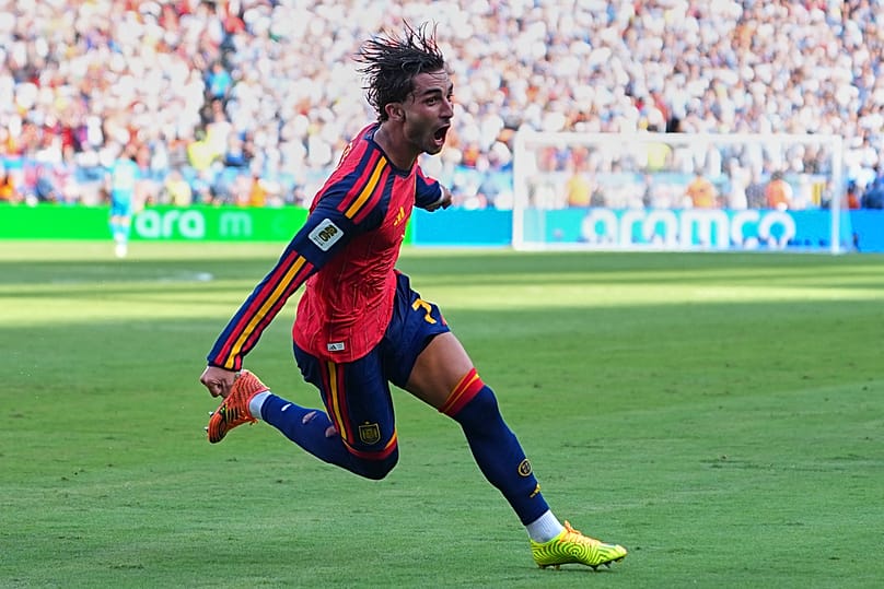 Ferran Torres during the celebration of his goal