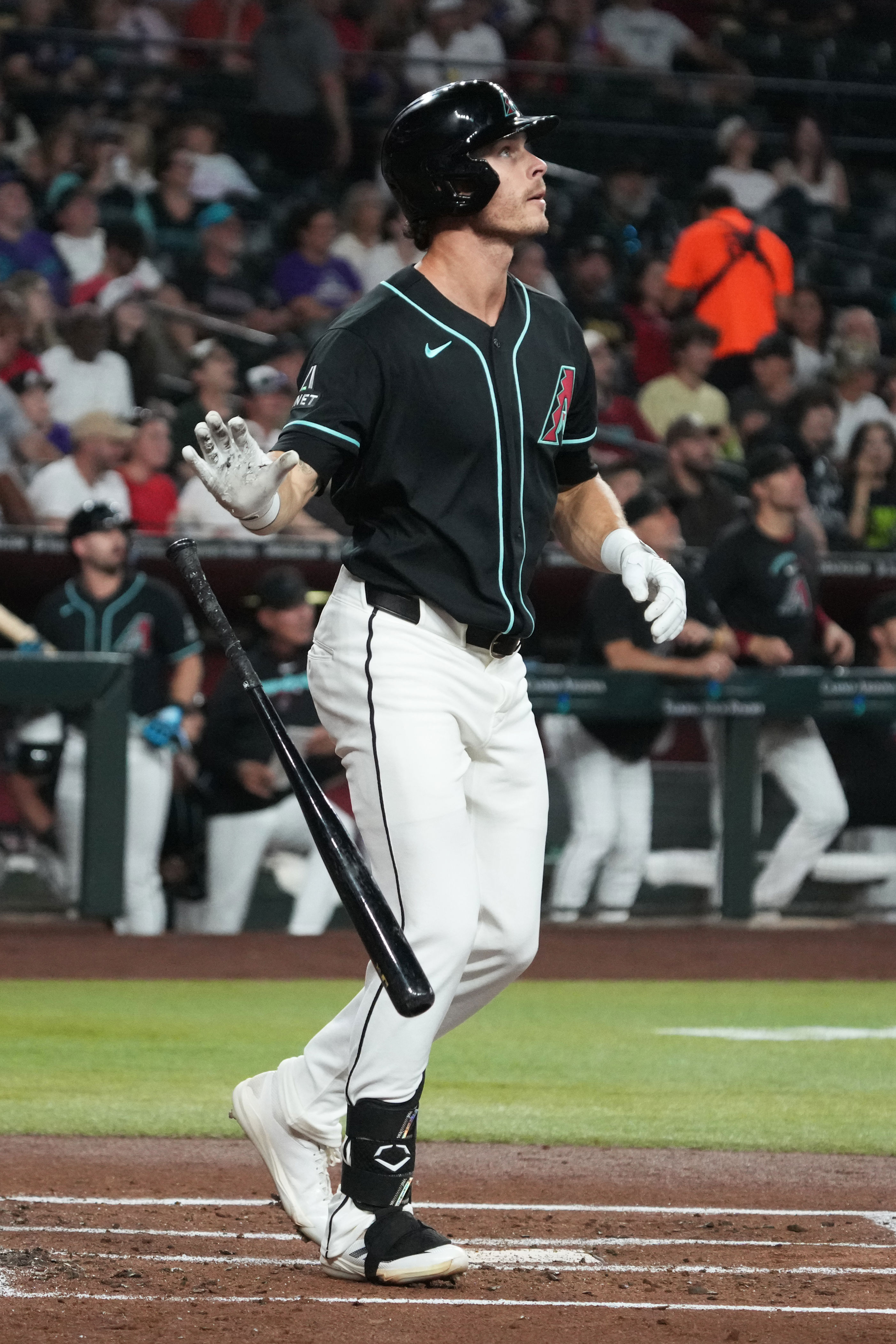 Arizona Diamondbacks' Max Kepler hits a three-run home run against the Athletics in the first inning of a baseball game, Tuesday, July 21, 2026, in Phoenix. (AP Photo/Rick Scuteri)