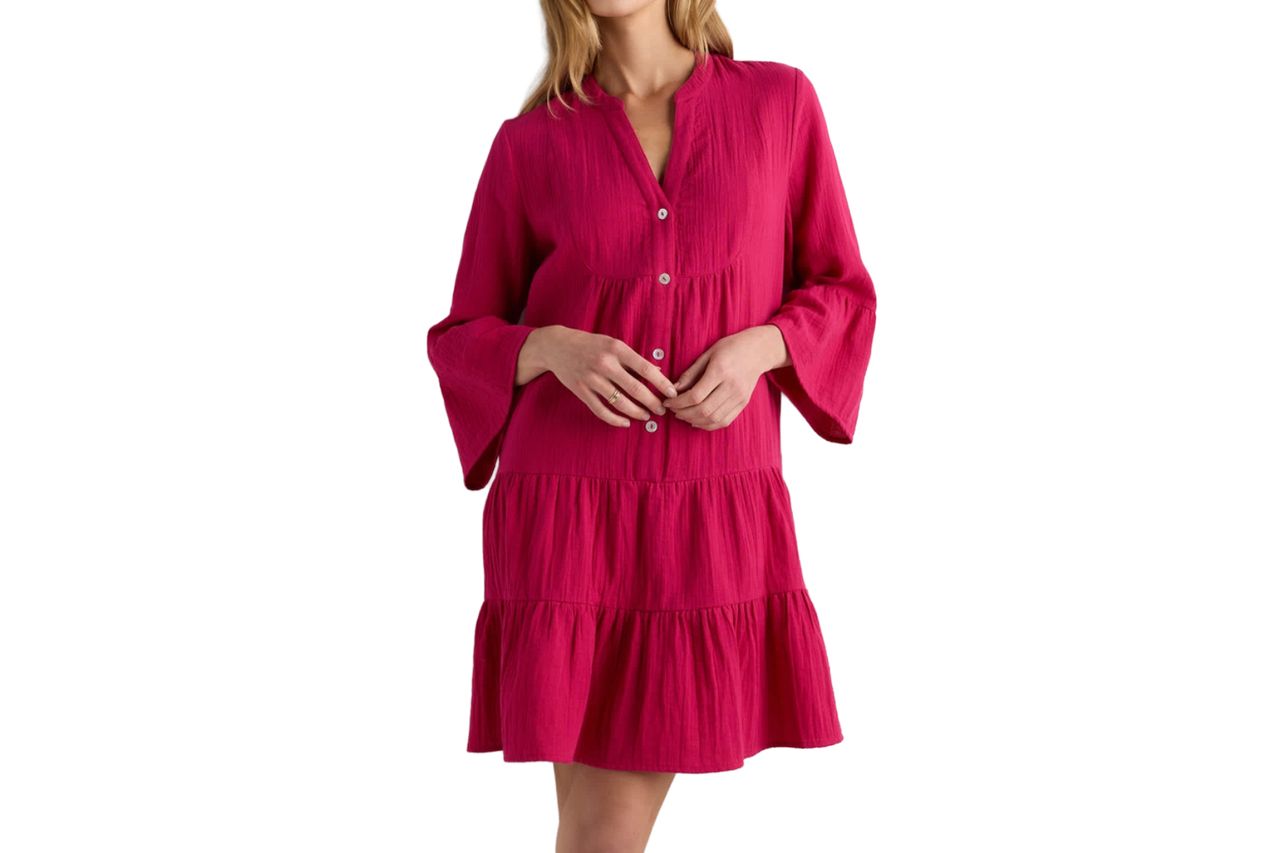 100% Organic Cotton Gauze Long Sleeve Tiered Mini Dress