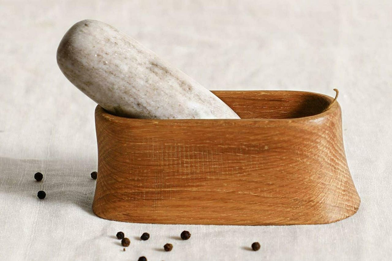 Oak Mortar and Marble Pestle The Collective
