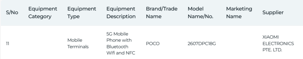 Poco X8 IMDA certified