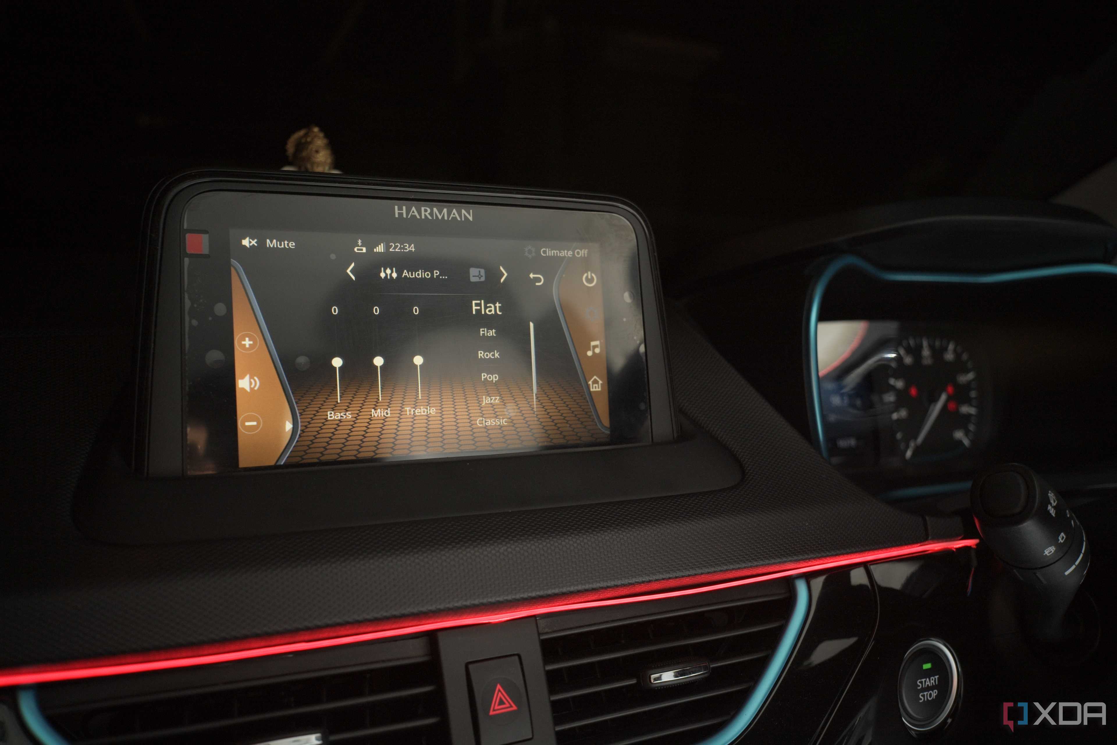 A 3-band equalizer on a car infotainment screen