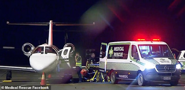 Mr Shorey was safely flown back to Australia on a medevac flight (above) on May 3, 2023