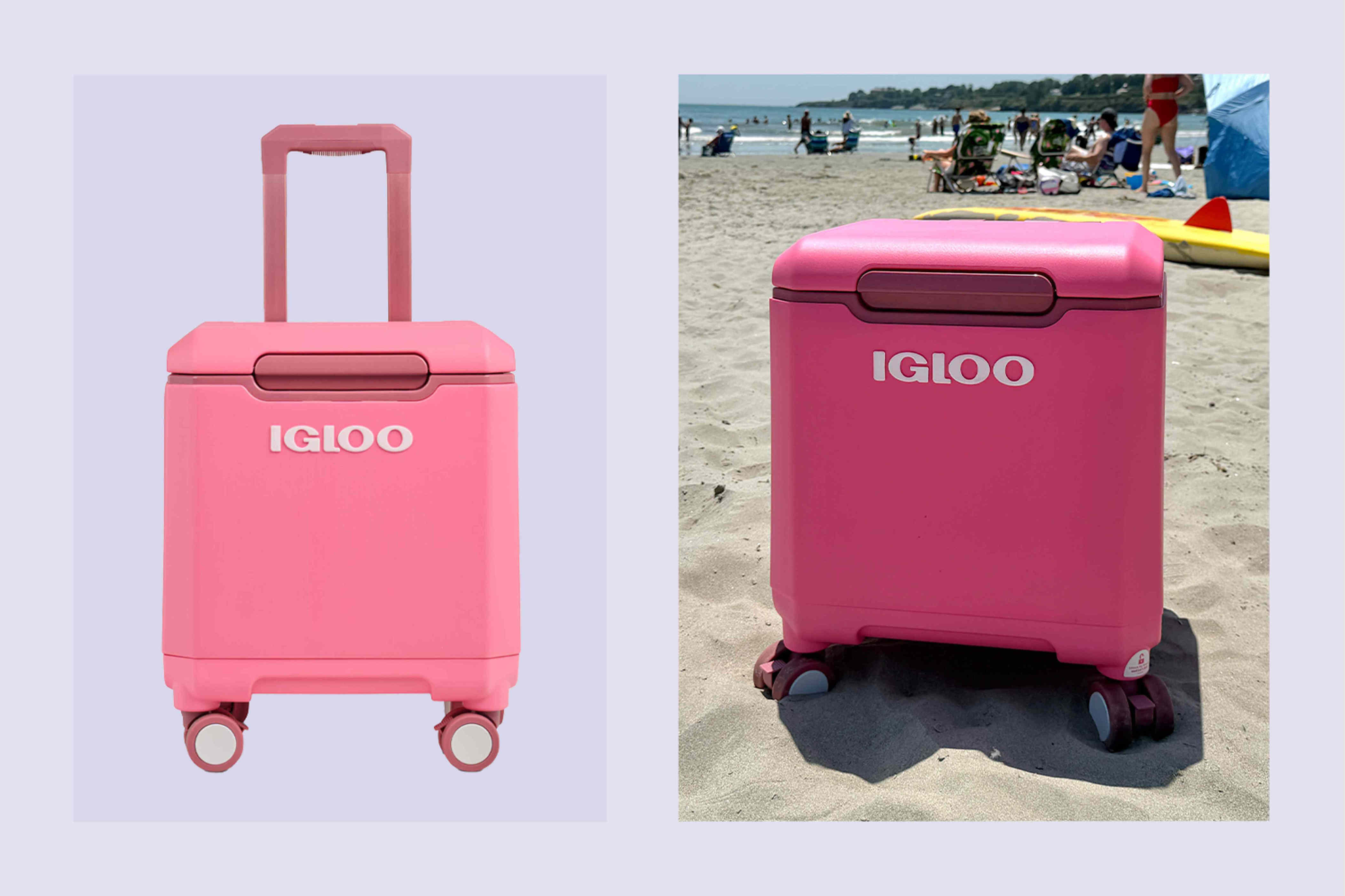 This rolling Igloo cooler glides across sand like a suitcase—and keeps drinks cold in a 95-degree heatwave
