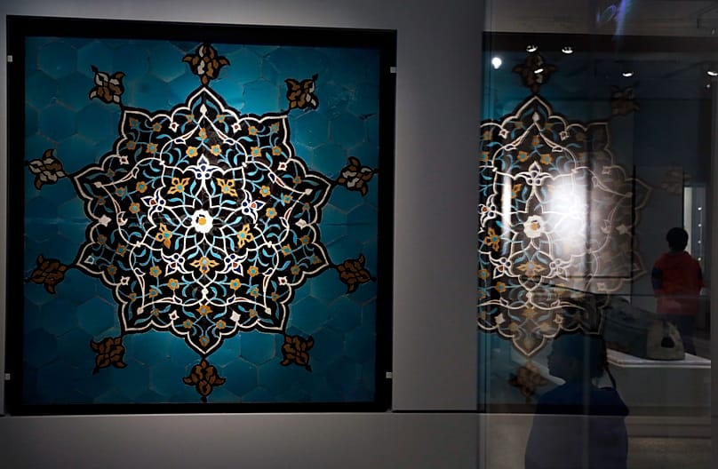 FILE: A wall panel of glazed terra-cotta, from a Sufi monastery in Iran, circa 1400 to 1520 BCE, hangs at the Penn Museum in Philadelphia, 26 April 2018