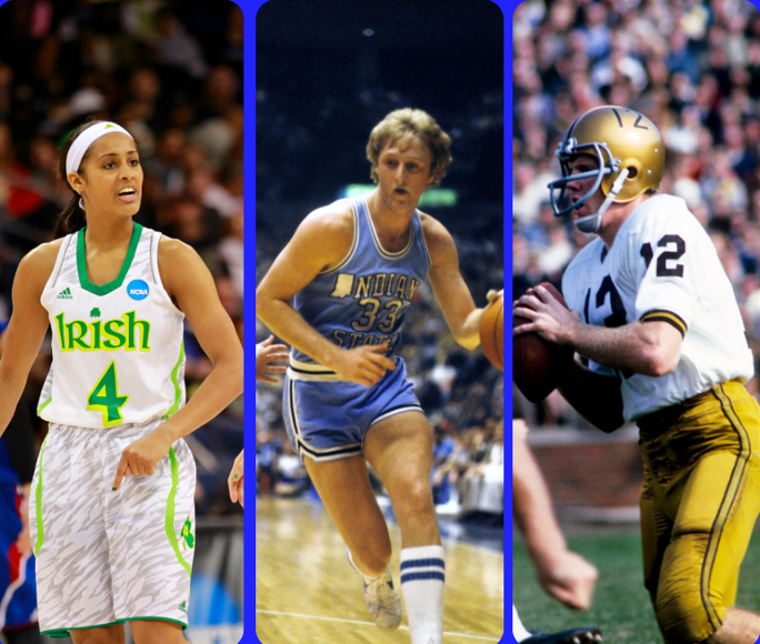 Skylar Diggins (Notre Dame), Larry Bird (Indiana State), Bob Griese (Purdue)