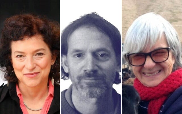 (L-R ) Jerusalem city council member Laura Wharton, Ir Amim researcher Aviv Tatarsky, and Jahalin Solidarity co-director Angela Godfrey-Goldstein (Courtesy)