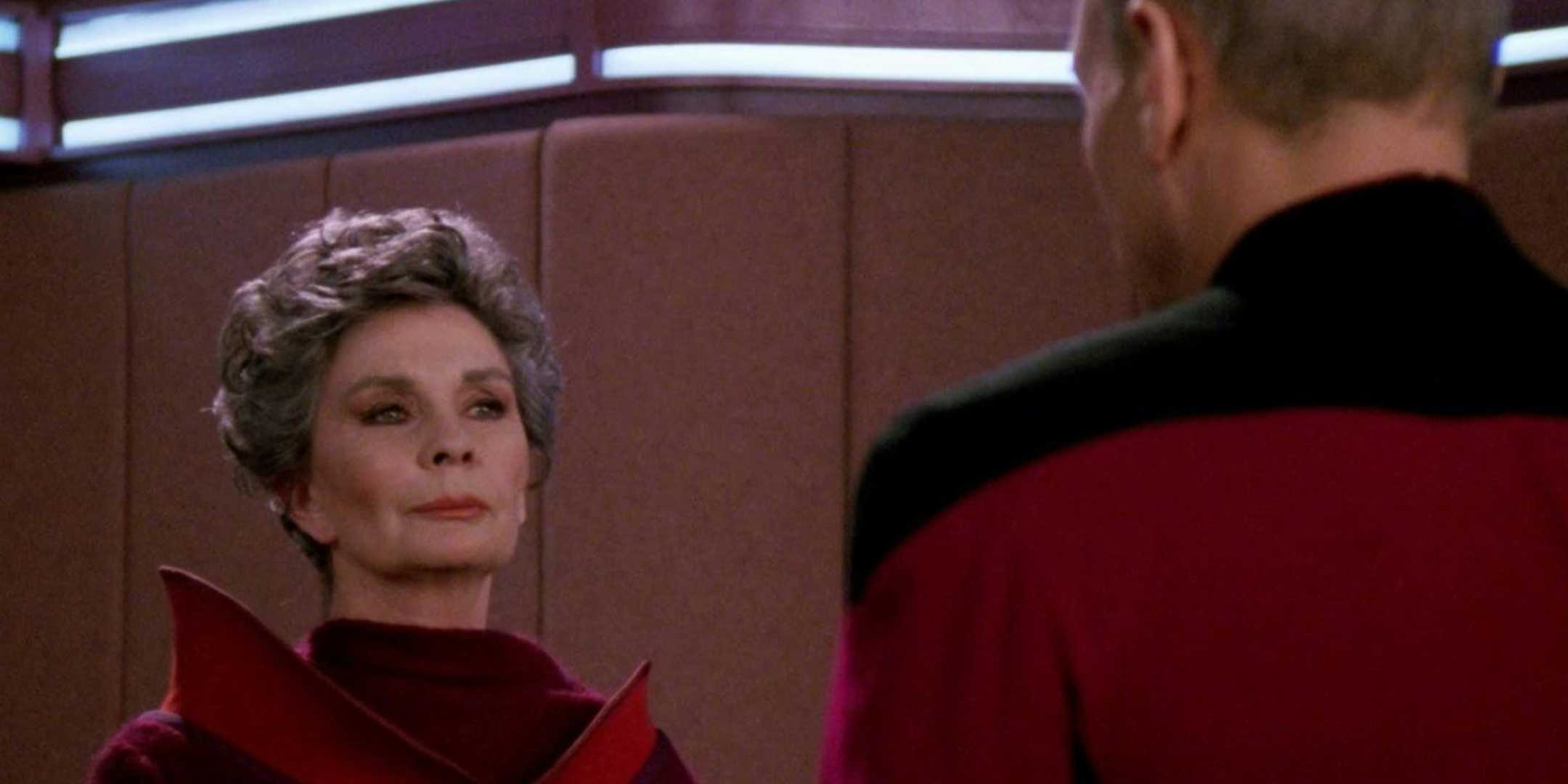 Picard confronting Admiral Satie in the Star Trek episode The Drumhead