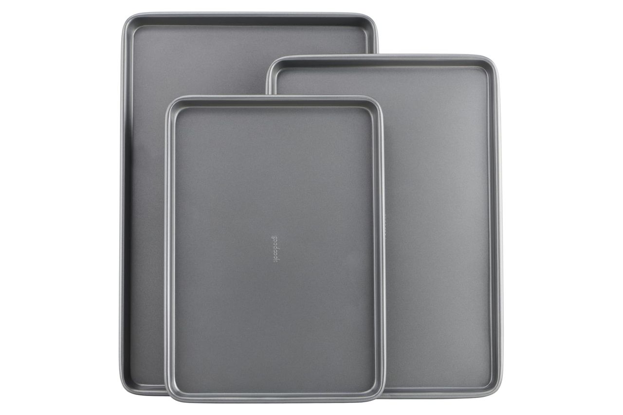 GoodCook Everyday Nonstick Baking Sheet Set, 3 Pack Includes One Small, Medium & Large Pan Carbon Steel Construction Cookie Sheet Bakeware Set, Gray