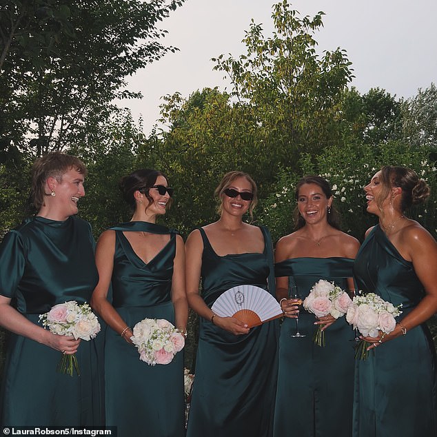 Robson was a bridesmaid along with fellow British tennis player Jodie Burrage (second from left)