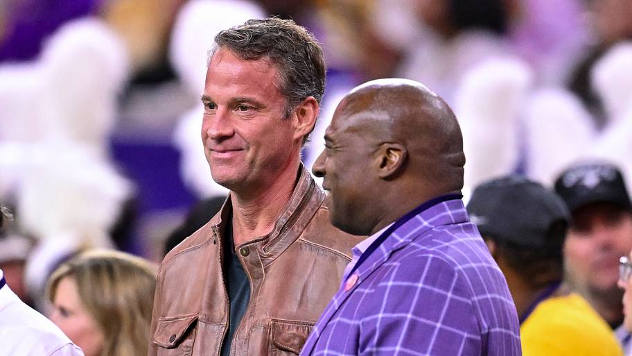 Lane Kiffin and Verge Ausberry stand on the sideline of the 2025 Texas Bowl