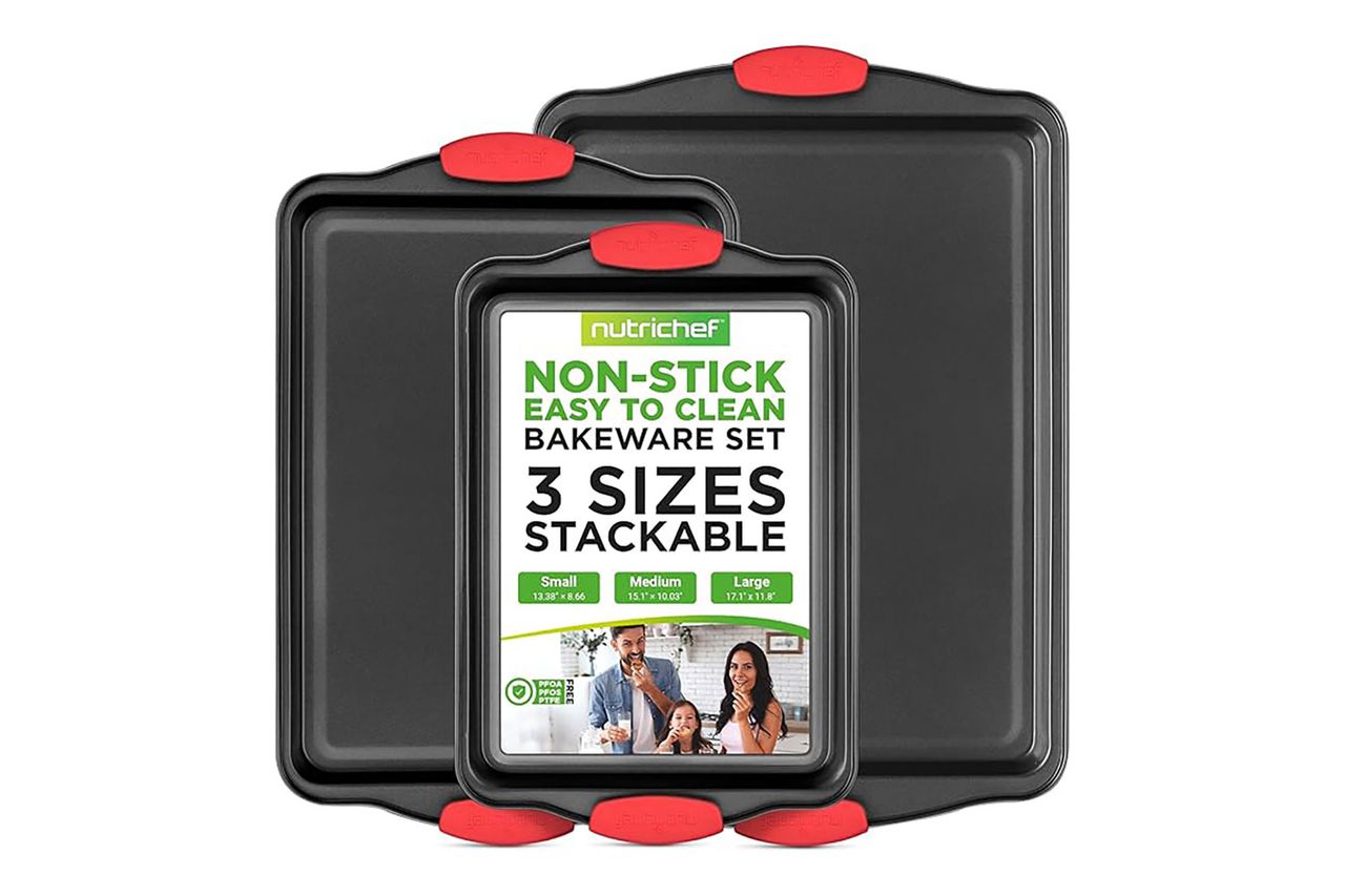 NutriChef 3‑Piece Nonstick Cookie Sheets – Carbon Steel Baking Sheet Set with Non Stick