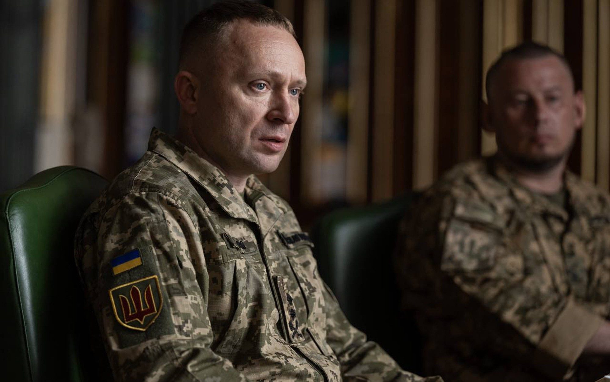 Mykhailo Drapatyi, the new commander-in-chief of Ukraine's armed forces looks at his meeting with Volodymyr Zelensky on Monday