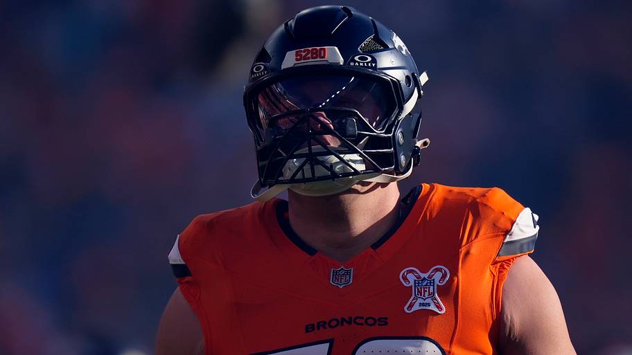 Dec 21, 2025; Denver, Colorado, USA; Denver Broncos offensive tackle Garett Bolles (72) before the game at Empower Field at M