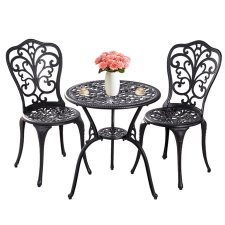 Withniture 3pcs Outdoor Bistro Set, Cast Aluminum Patio Dining Table and Chairs With 2