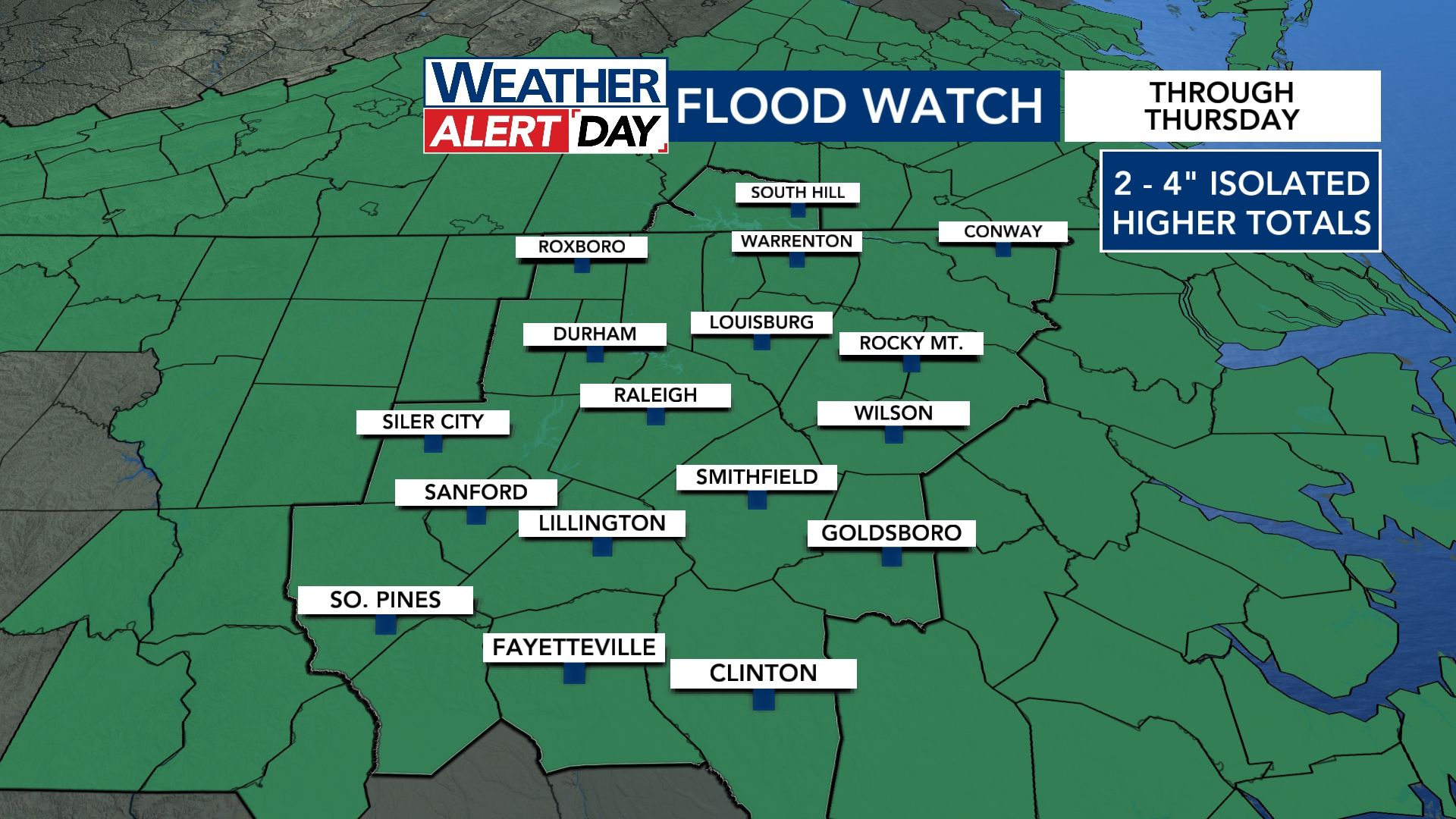 Newly-issued Flood Watch through Thursday; WRAL Weather Alert Days already in effect