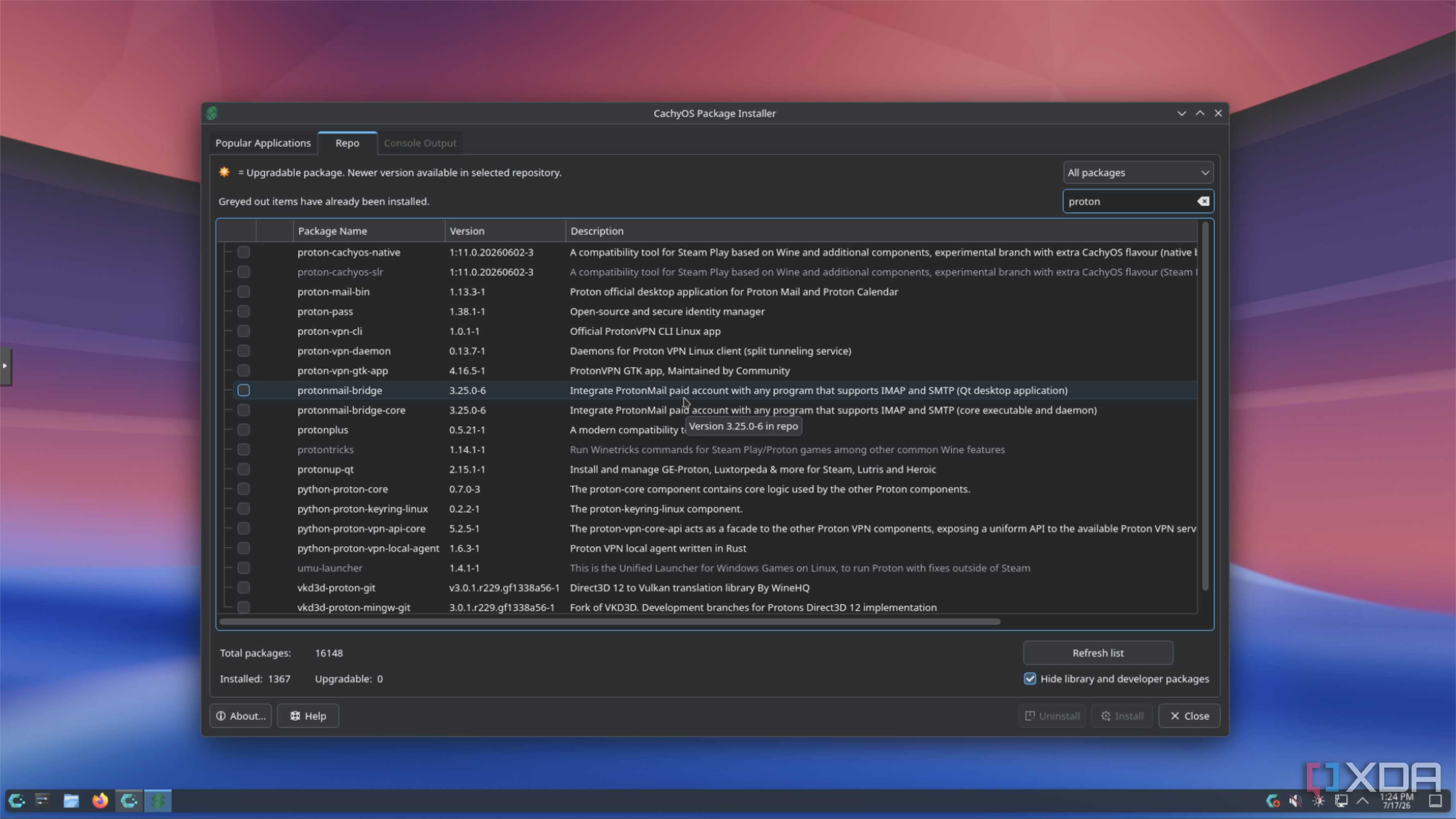cachyos package installer showing proton-cachyos