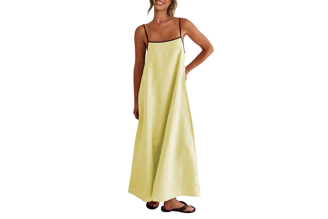 Shy Velvet Women's 2026 Summer Linen Maxi Dress Contrast Spaghetti Strap Dress Backless Casual Party Beach Dresses