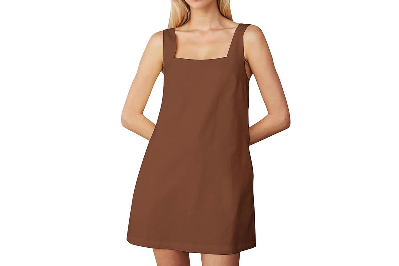 Burtell Summer Sleeveless Cotton Linen Mini Dresses for Women Casual Square Neck Backless Short Dress Solid Tank Shift Dress