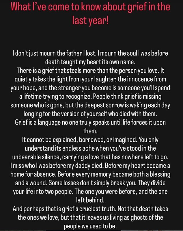 She also shared another post revealing what she had learned about grief in the past year