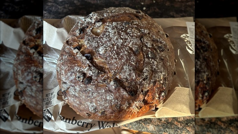 Close up of whole Cranberry Walnut Round Bread