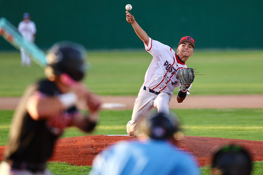 Dawsyn Peterson pitches for the Post 4 Runnin’ Rebels during a recent home game. Peterson and the Runnin’ Rebels will open their American Legion state tournament Thursday against the Coeur d’Alene Lumbermen. | Kyle Riley, EastIdahoSports.com