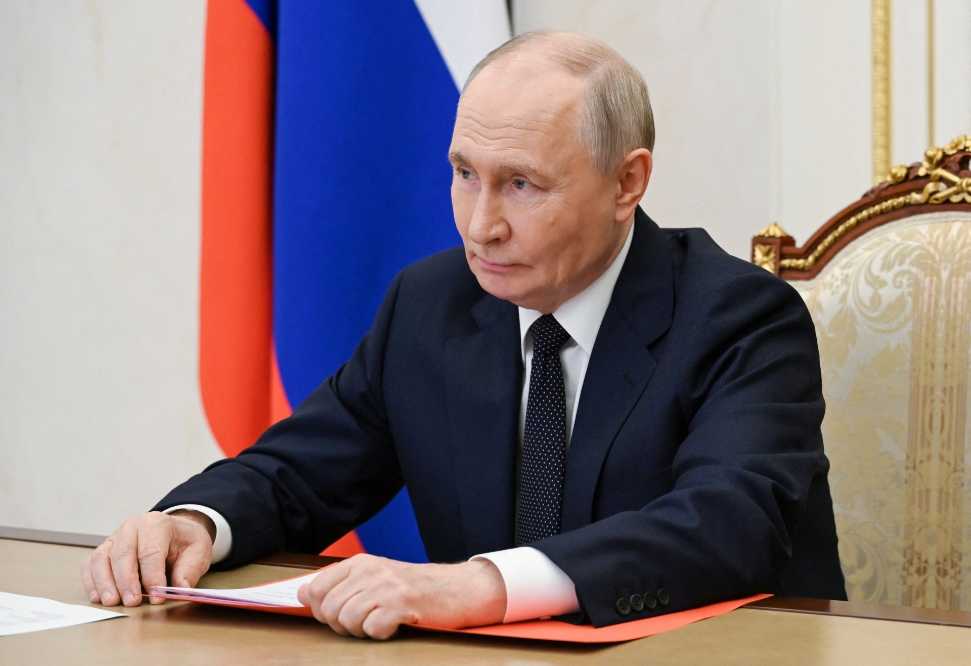 Russian President Vladimir Putin chairs a meeting with members of the Security Council via video link at the Kremlin in Moscow, Russia July 10, 2026. Sputnik/Pavel Byrkin/Pool via REUTERS ATTENTION EDITORS - THIS IMAGE WAS PROVIDED BY A THIRD PARTY.