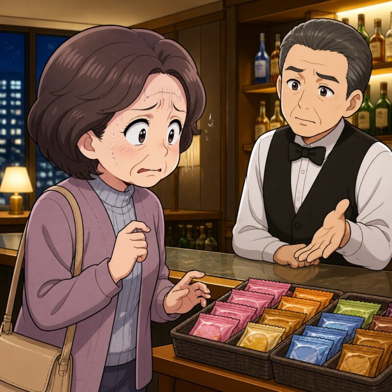 「全部無料でしょ!」サービスのお菓子を大量に持って帰ろうとする客。だが、バーテンダーの一言で態度が一変