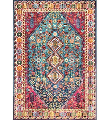 Ornate traditional rug with symmetrical patterns