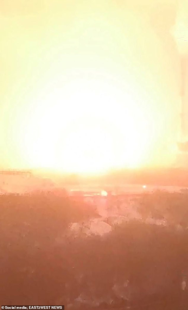 An explosion from a Ukrainian strike on Orlovskaya Thermal Power Station in Russia's Oryol region in January, a site known to have been hit by Flamingo missiles