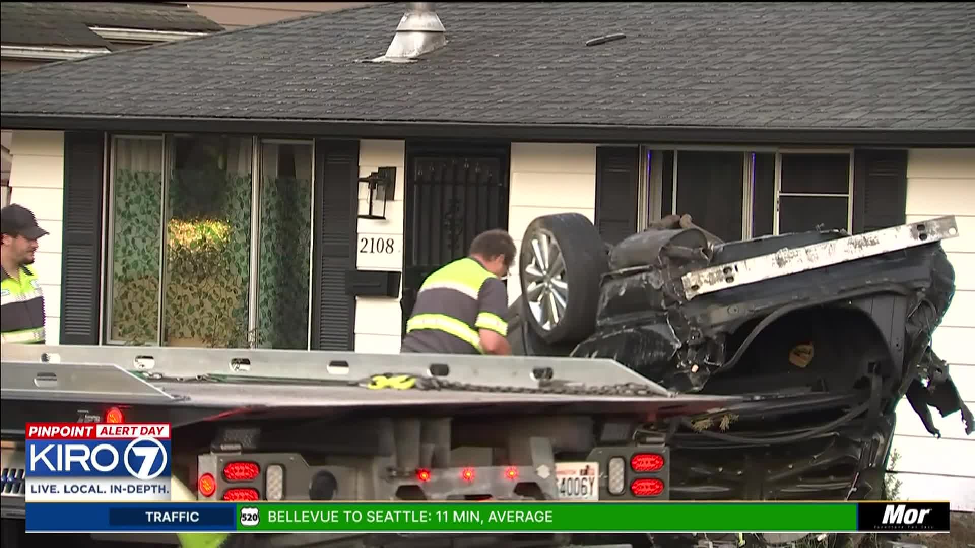 Car crashes into Everett neighborhood at 100+ mph after brief pursuit, at least 1 seriously injured