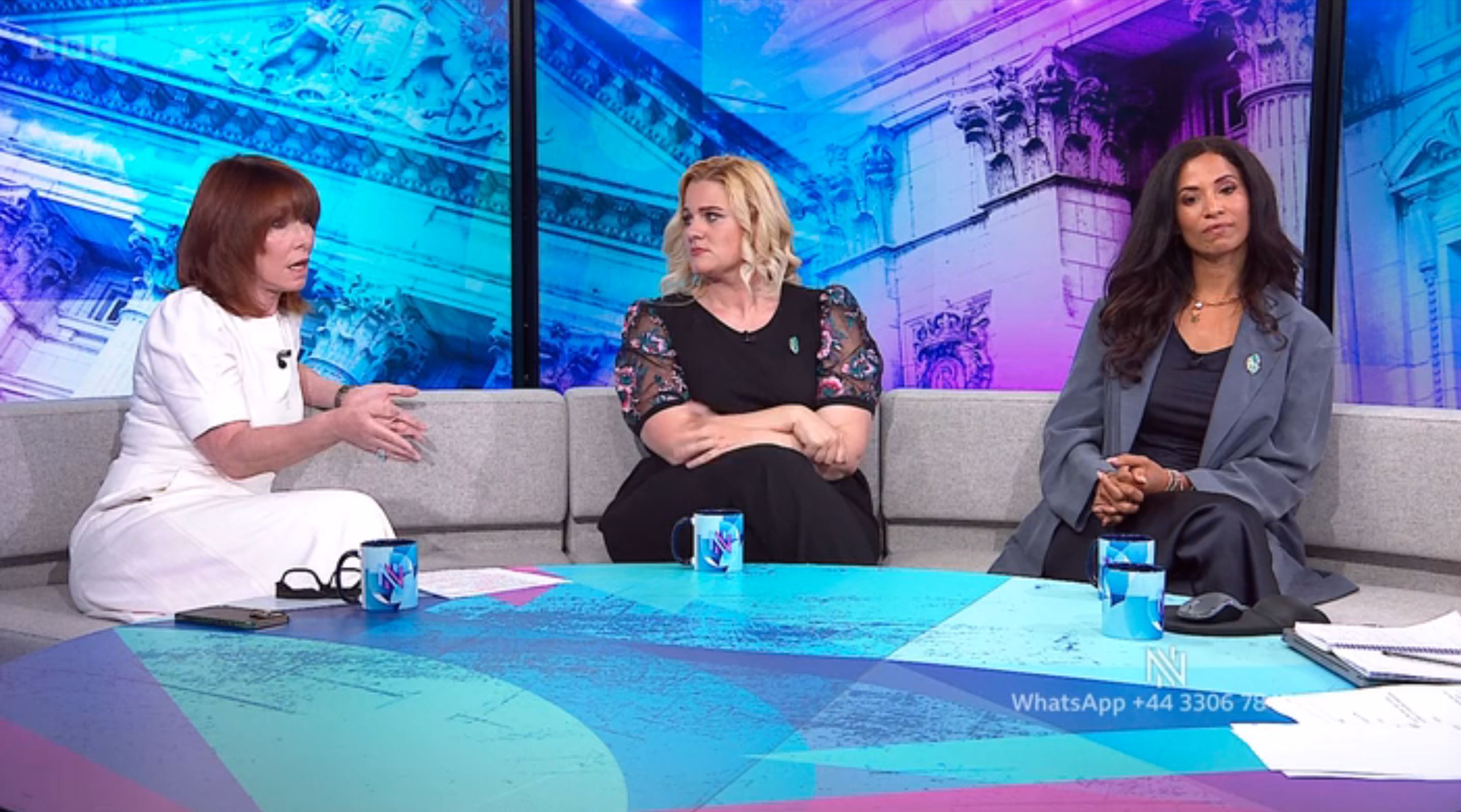 From L-R: Burley, Davies-Jones and Phillips on the Newsnight sofa (BBC)