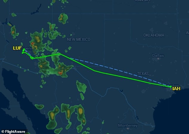 The pilots declared an emergency after they were not allowed to land at either of the area airports and the jet was running low on fuel