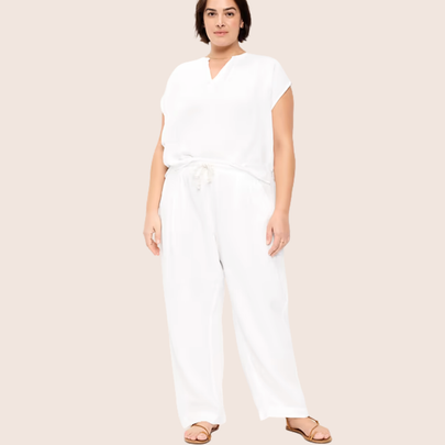 A pair of chic crinkly barrel pants