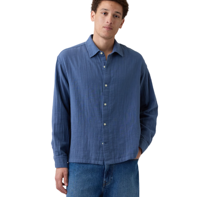 A boxy button-down with long sleeves