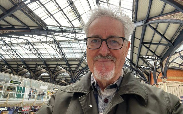 Griff Rhys Jones visiting Liverpool Street station earlier this month